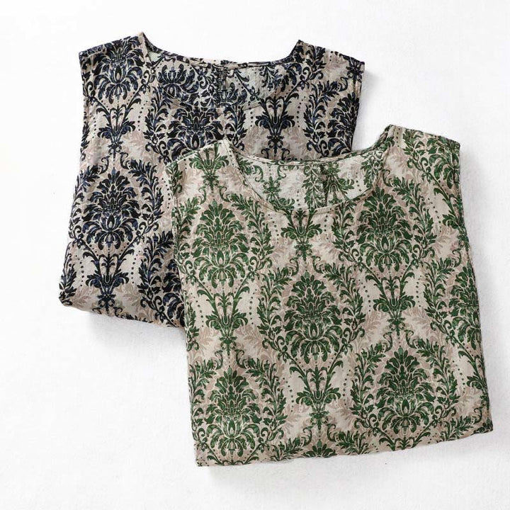 Buddha Stones Vestido largo sin mangas con cuello redondo y diseño sencillo con estampado de verano Commute - image 17
