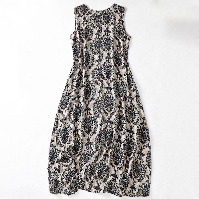 Buddha Stones Vestido largo sin mangas con cuello redondo y diseño sencillo con estampado de verano Commute - image 11