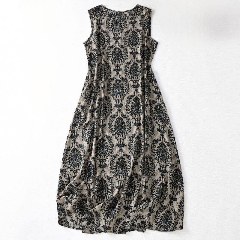 Buddha Stones Vestido largo sin mangas con cuello redondo y diseño sencillo con estampado de verano Commute - Negro - US14，UK/AU18，EU46 (2XL) - image 10