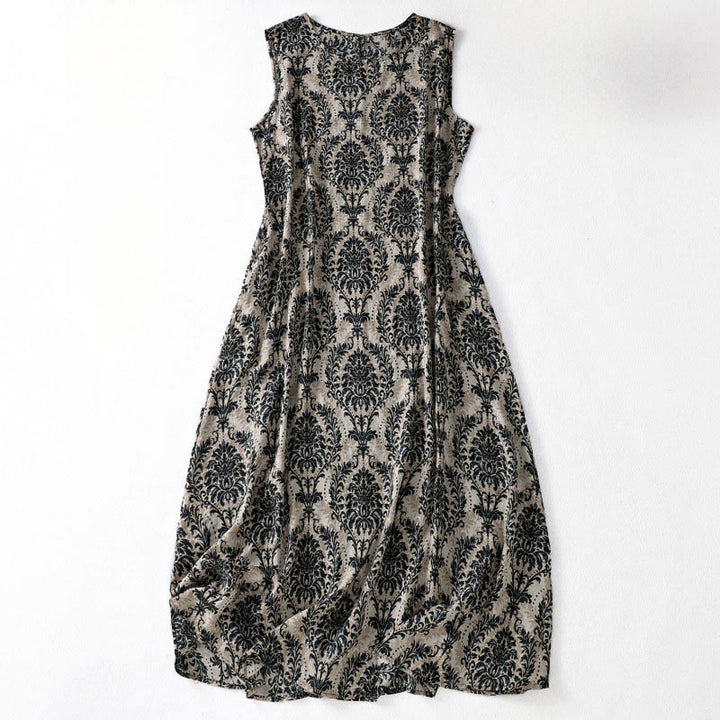 Buddha Stones Vestido largo sin mangas con cuello redondo y diseño sencillo con estampado de verano Commute - Negro - US14，UK/AU18，EU46 (2XL) - image 10