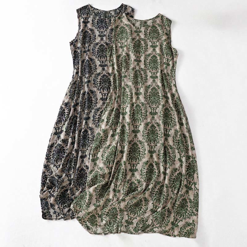 Buddha Stones Vestido largo sin mangas con cuello redondo y diseño sencillo con estampado de verano Commute - image 0