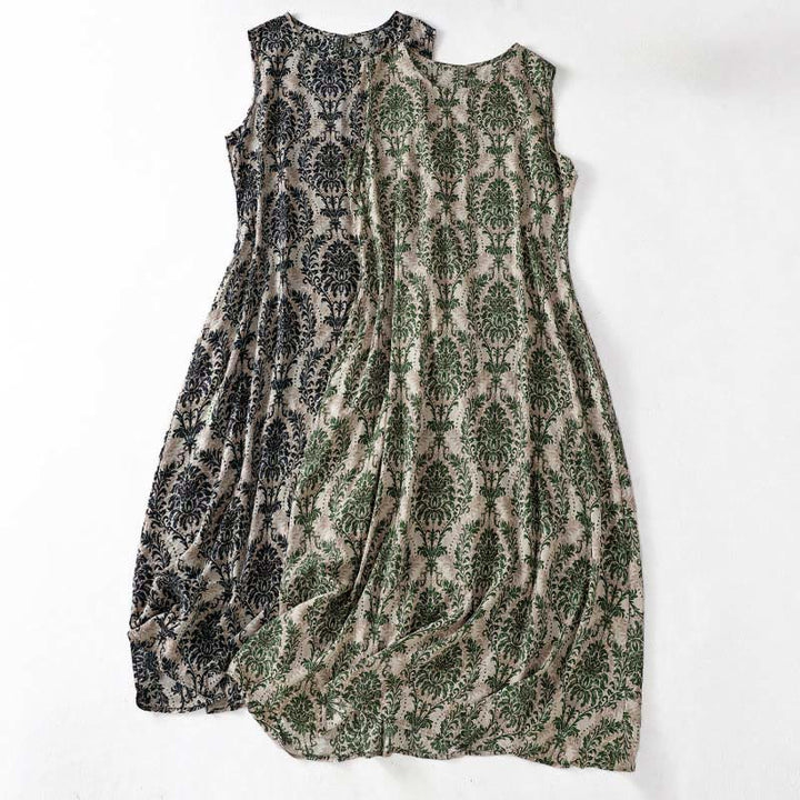 Buddha Stones Vestido largo sin mangas con cuello redondo y diseño sencillo con estampado de verano Commute - image 0