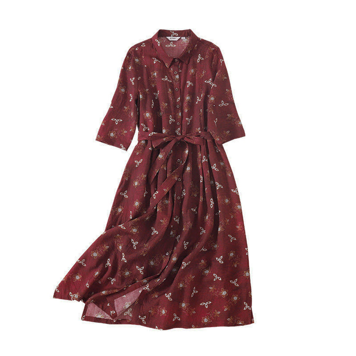 Buddha Stones Vestido midi de media manga con botones, cordones y estampado floral de verano con bolsillos - image 10