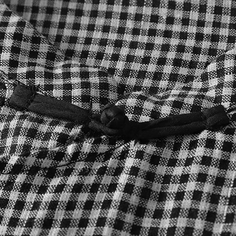 Camisa de mujer de manga corta a cuadros con cuello redondo y botones de rana, modelo Buddha Stones Summer.  - image 4