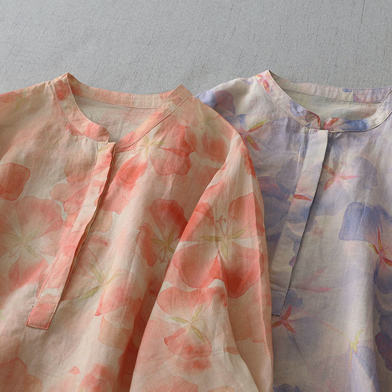 Buddha Stones Camisa de poliéster para mujer, manga larga, cuello redondo y estampado floral de primavera - image 15