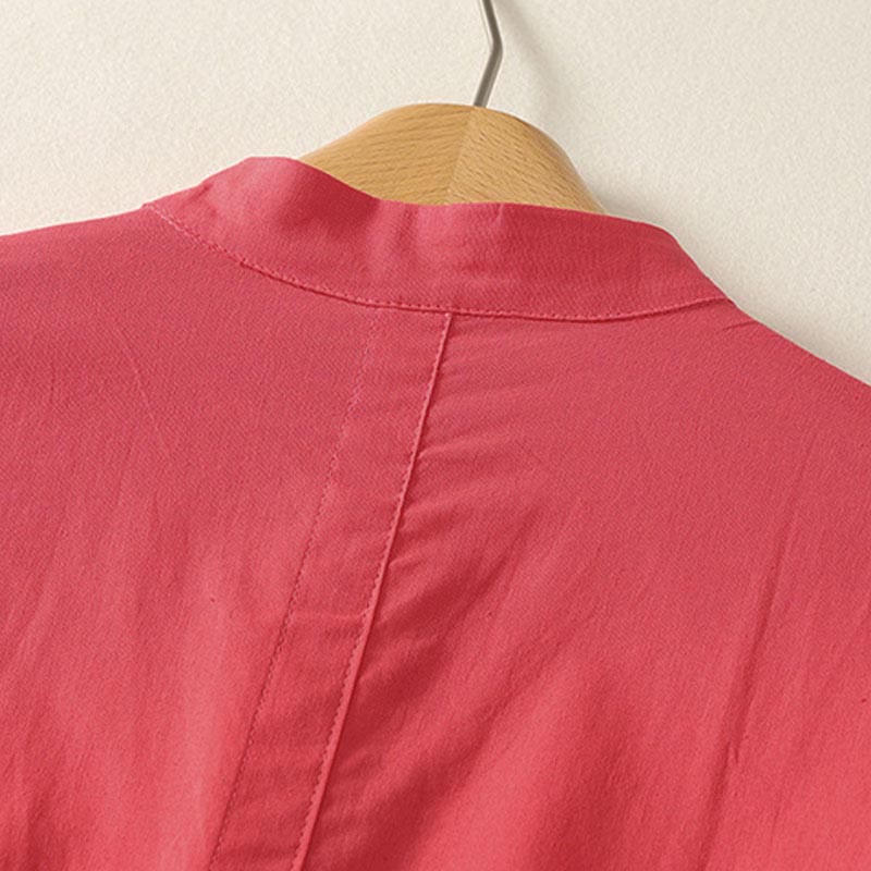 Buddha Stones Camisa de algodón con cuello alto, manga corta, botones y bolsillo para mujer de verano - image 8