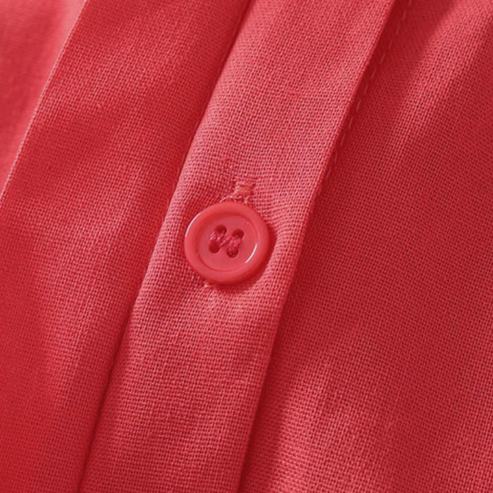 Buddha Stones Camisa de algodón con cuello alto, manga corta, botones y bolsillo para mujer de verano - image 10