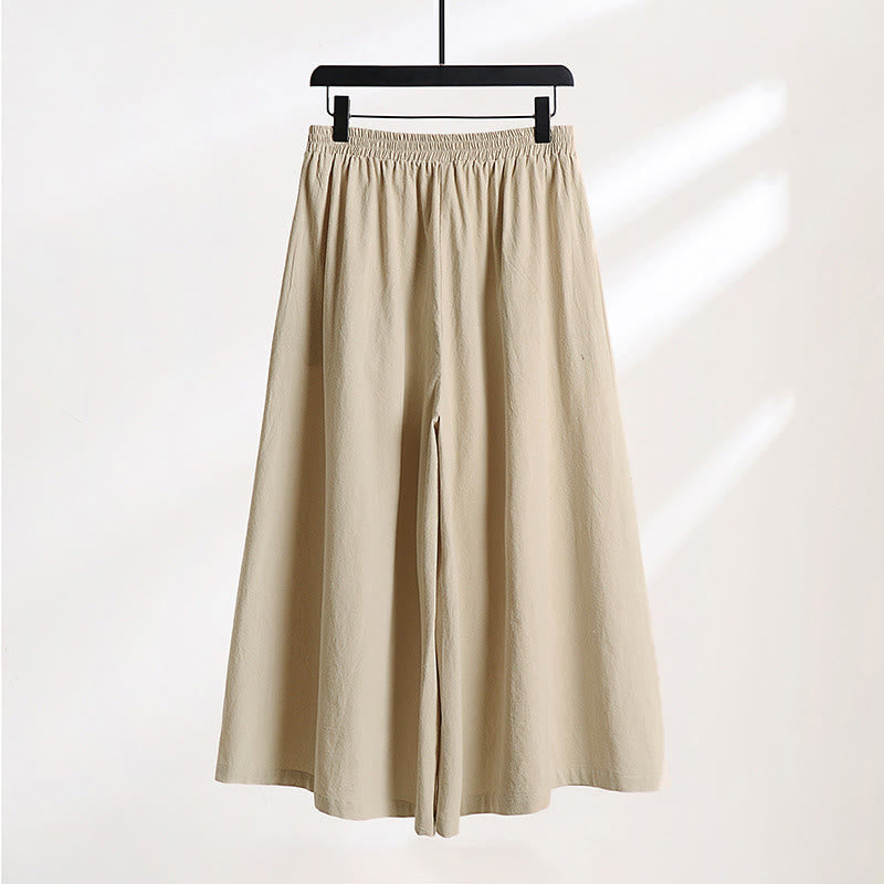 Buddha Stones Pantalones anchos de lino y algodón para hombre, con diseño de cordón ajustable y hasta el tobillo, con bolsillos - image 1