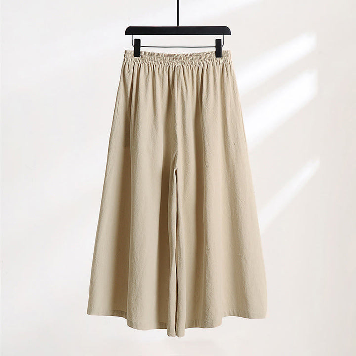 Buddha Stones Pantalones anchos de lino y algodón para hombre, con diseño de cordón ajustable y hasta el tobillo, con bolsillos - image 1