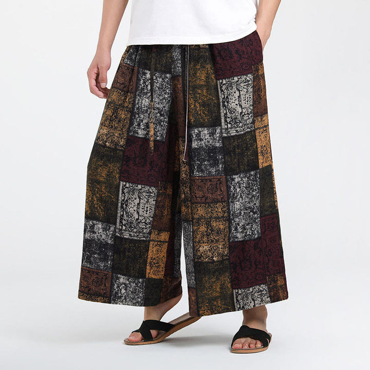 Buddha Stones Pantalones anchos de verano para hombre, con diseño de patchwork, de longitud 7-8 y bolsillos - image 1