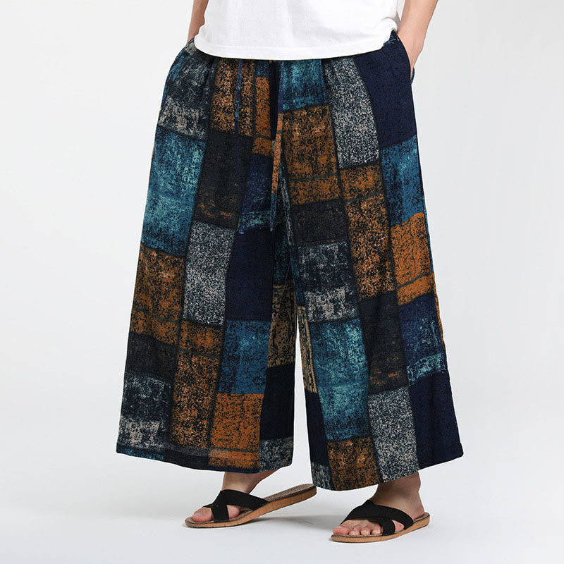 Buddha Stones Pantalones anchos de verano para hombre, con diseño de patchwork, de longitud 7-8 y bolsillos - Azul aciano - US/UK/AU46, EU56 (5XL) - image 8