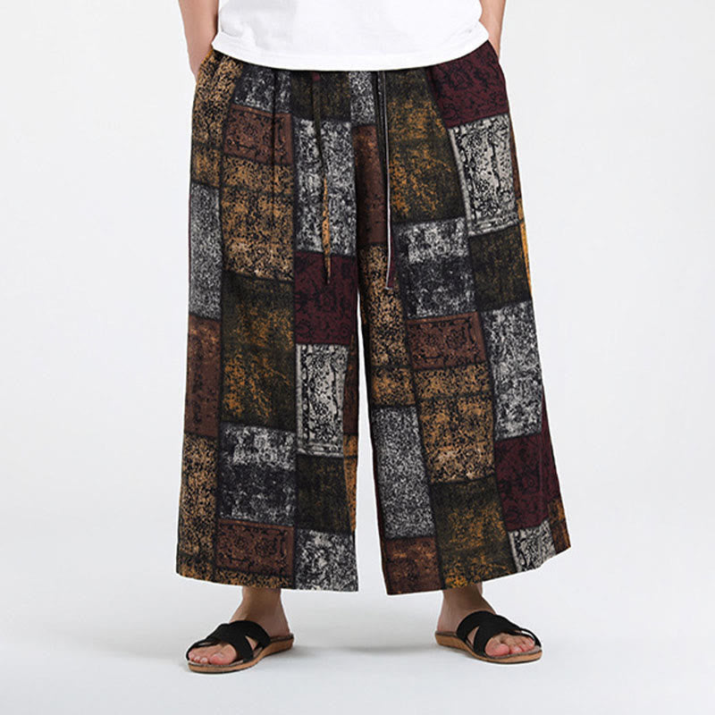 Buddha Stones Pantalones anchos de verano para hombre, con diseño de patchwork, de longitud 7-8 y bolsillos - image 2