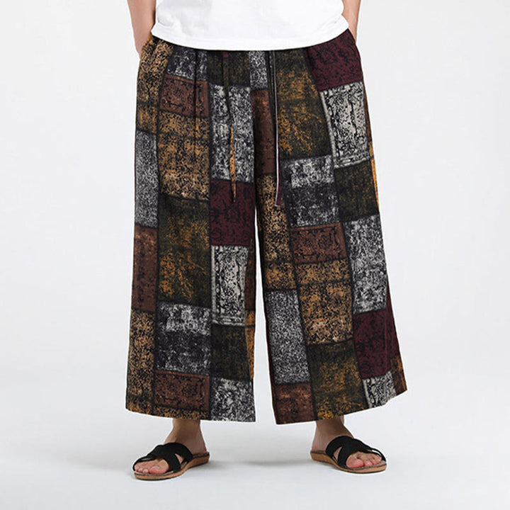 Buddha Stones Pantalones anchos de verano para hombre, con diseño de patchwork, de longitud 7-8 y bolsillos - image 2