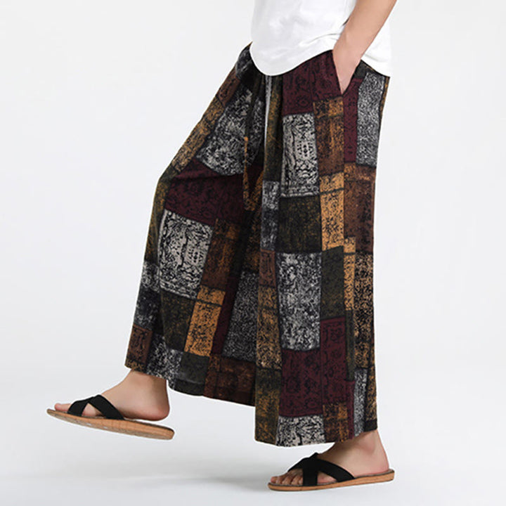 Buddha Stones Pantalones anchos de verano para hombre, con diseño de patchwork, de longitud 7-8 y bolsillos - image 7