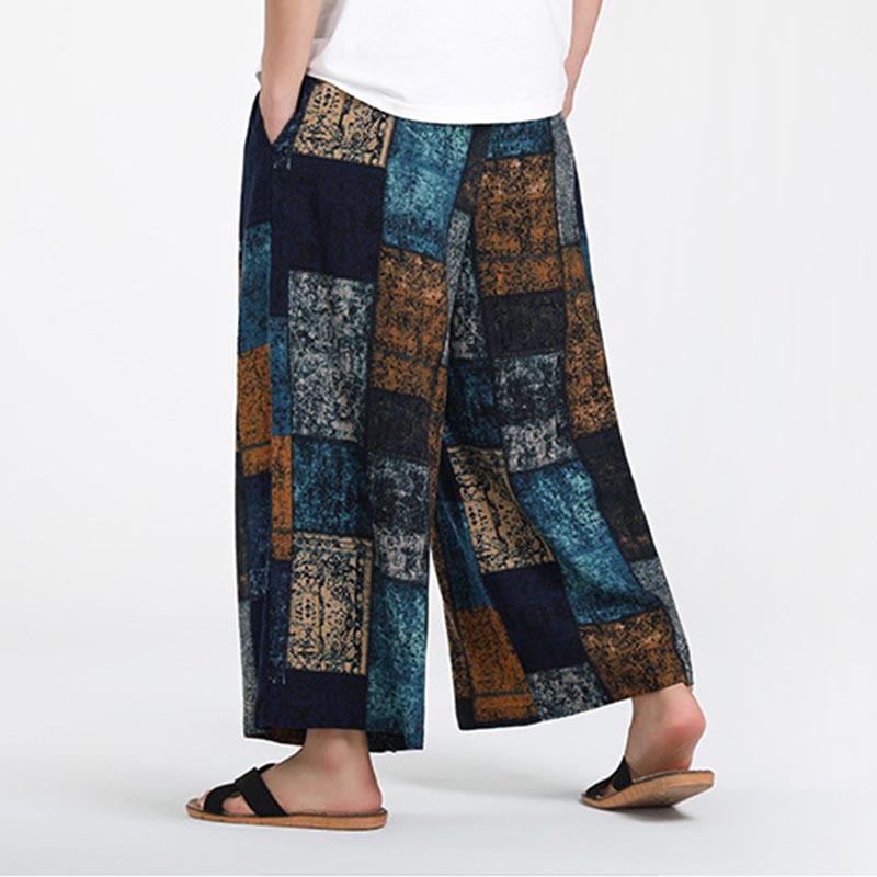Buddha Stones Pantalones anchos de verano para hombre, con diseño de patchwork, de longitud 7-8 y bolsillos - image 12