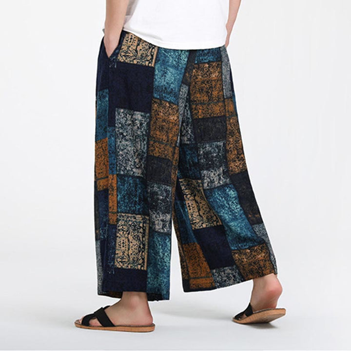 Buddha Stones Pantalones anchos de verano para hombre, con diseño de patchwork, de longitud 7-8 y bolsillos - image 12