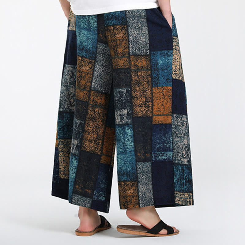 Buddha Stones Pantalones anchos de verano para hombre, con diseño de patchwork, de longitud 7-8 y bolsillos - image 11