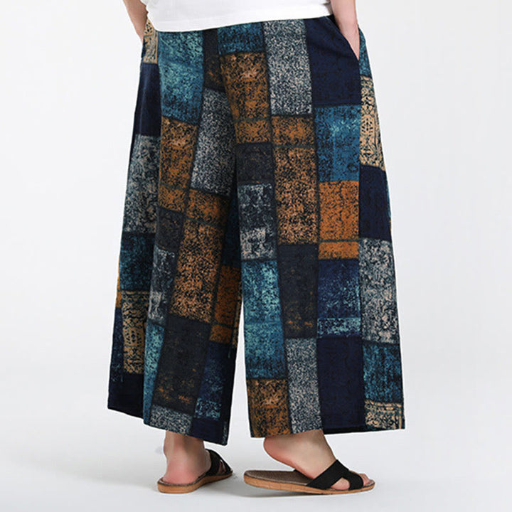 Buddha Stones Pantalones anchos de verano para hombre, con diseño de patchwork, de longitud 7-8 y bolsillos - image 11