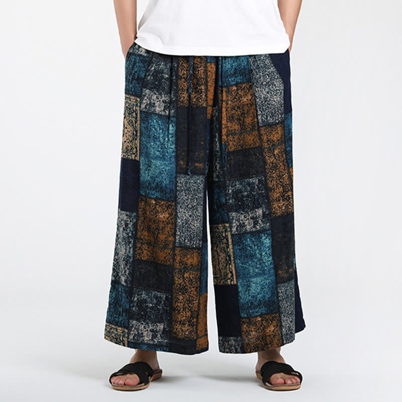 Buddha Stones Pantalones anchos de verano para hombre, con diseño de patchwork, de longitud 7-8 y bolsillos - image 9