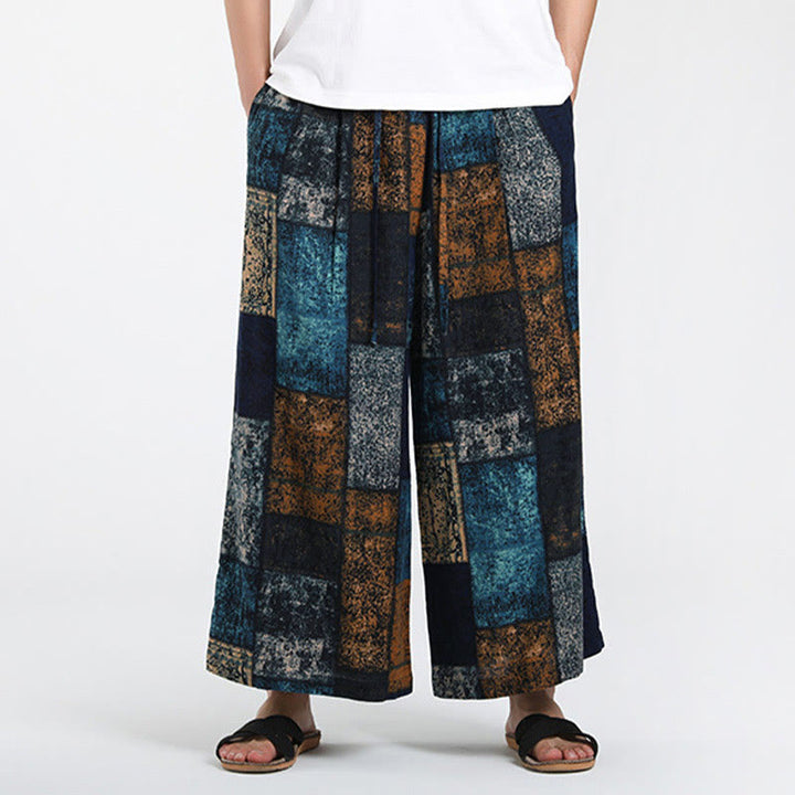 Buddha Stones Pantalones anchos de verano para hombre, con diseño de patchwork, de longitud 7-8 y bolsillos - image 9
