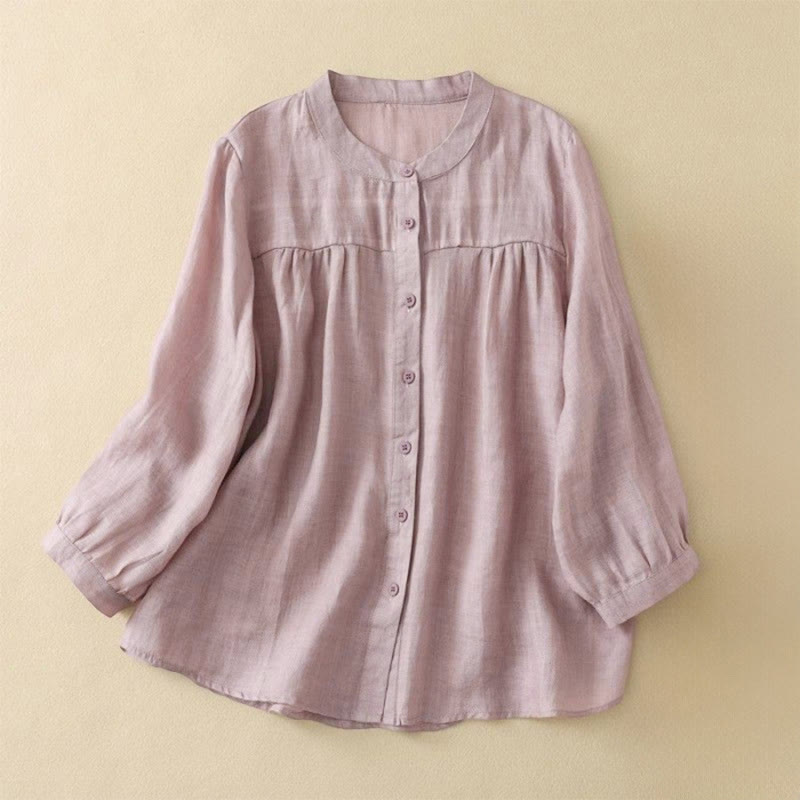 Buddha Stones Camisa de mujer con cuello redondo, botones y manga tres cuartos - Rosa Misty - US14, UK/AU18, EU46 (3XL) - image 10