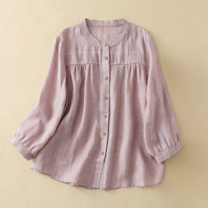 Buddha Stones Camisa de mujer con cuello redondo, botones y manga tres cuartos - Rosa Misty - US14, UK/AU18, EU46 (3XL) - image 10