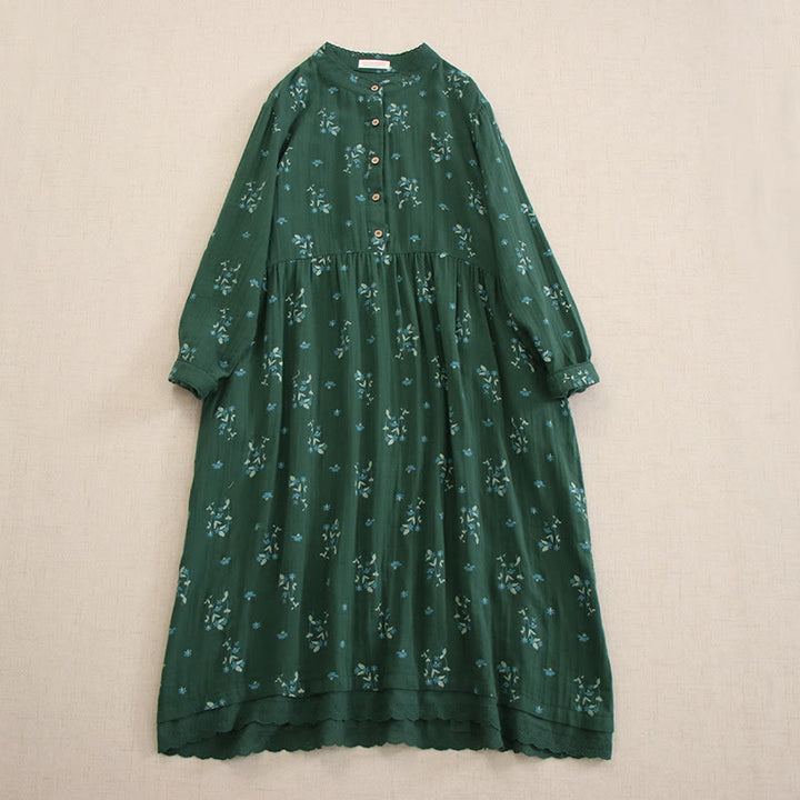 Buddha Stones Vestido midi de manga larga con cuello redondo y bolsillos, estampado floral pequeño de primavera y botones. - Verdemar - US4-8/10, UK/AU8-12/14, EU36-40/42 (F) - image 29