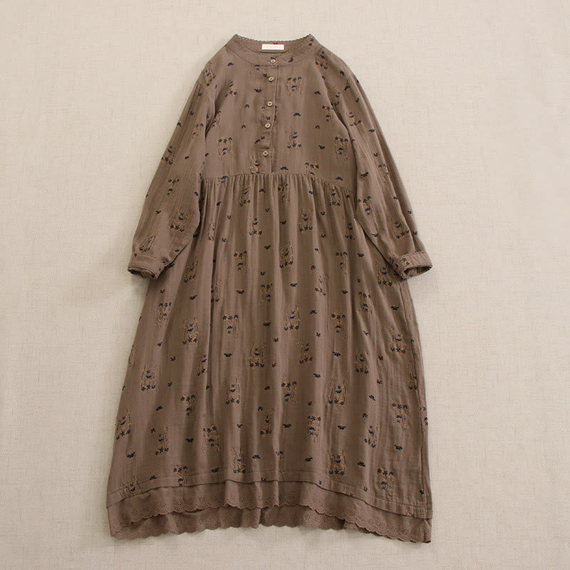 Buddha Stones Vestido midi de manga larga con cuello redondo y bolsillos, estampado floral pequeño de primavera y botones. - Broncearse - US4-8/10, UK/AU8-12/14, EU36-40/42 (F) - image 36