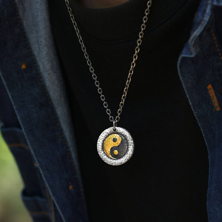 Buddha Stones Collar con colgante de cadena de acero y titanio con equilibrio Yin Yang en plata de ley 999 y oro 999 - image 9