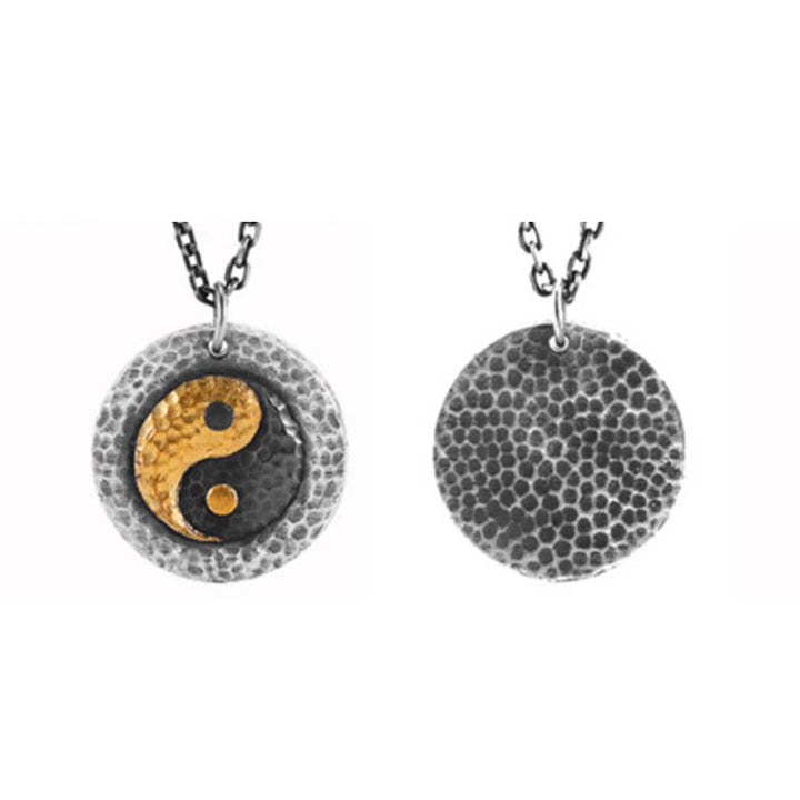 Buddha Stones Collar con colgante de cadena de acero y titanio con equilibrio Yin Yang en plata de ley 999 y oro 999 - image 10
