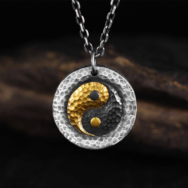 Buddha Stones Collar con colgante de cadena de acero y titanio con equilibrio Yin Yang en plata de ley 999 y oro 999 - image 1