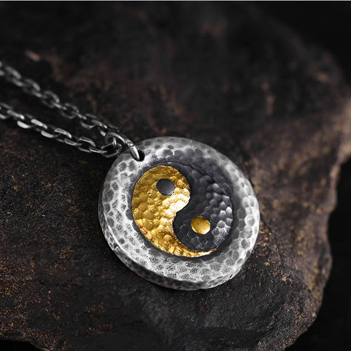 Buddha Stones Collar con colgante de cadena de acero y titanio con equilibrio Yin Yang en plata de ley 999 y oro 999 - image 3