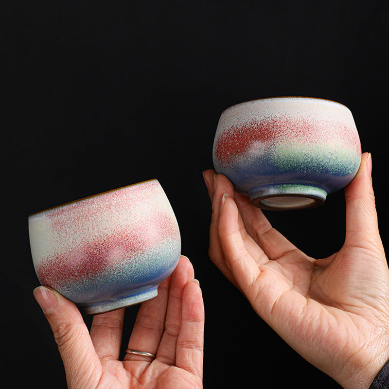 Taza de té de cerámica con cambio de horno degradado rojo Retro con Buddha Stones, taza de té de Kung Fu