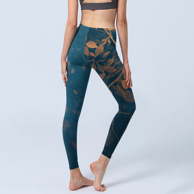 Buddha Stones Leggings de yoga para mujer con estampado de hojas elegantes - image 4