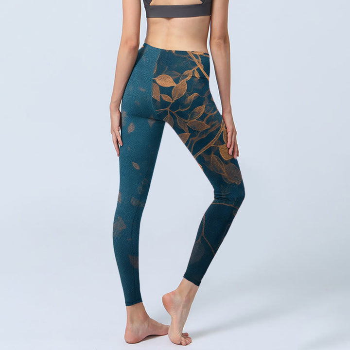 Buddha Stones Leggings de yoga para mujer con estampado de hojas elegantes - image 4