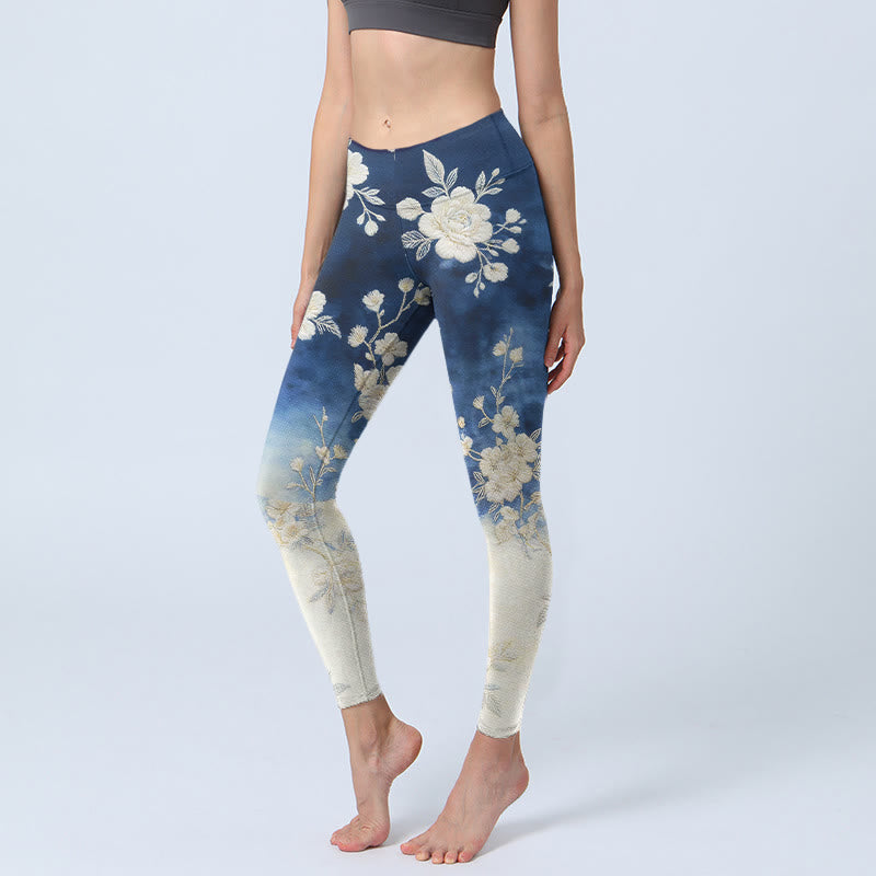 Buddha Stones Leggings de yoga para mujer con estampado floral elegante y refinado - Azul oscuro - US18，UK/AU22，EU50 (4XL) - image 0
