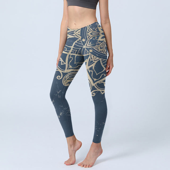 Buddha Stones Leggings de yoga para mujer con estampado de mandala retro - Azul acero - US18，UK/AU22，EU50 (4XL) - image 0