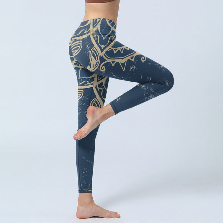 Buddha Stones Leggings de yoga para mujer con estampado de mandala retro - image 3