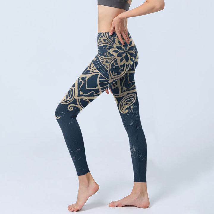Buddha Stones Leggings de yoga para mujer con estampado de mandala retro - image 2