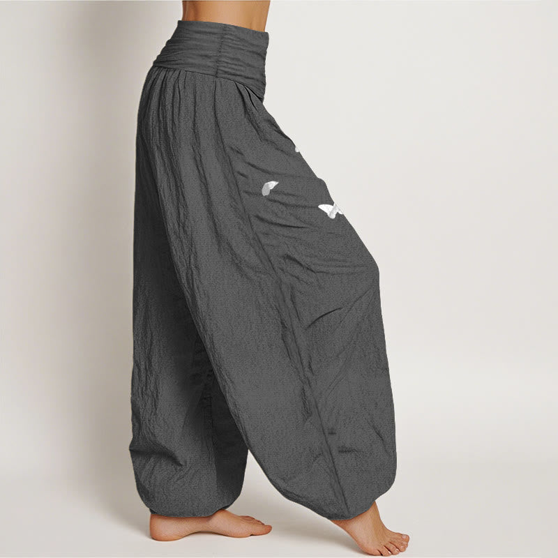 Buddha Stones Pantalones harén de algodón puro con cintura elástica y estampado de mariposas y diente de león para mujer - image 10