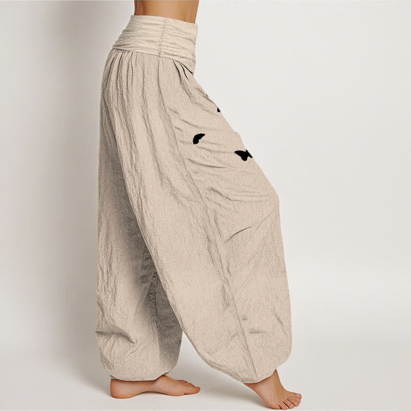 Buddha Stones Pantalones harén de algodón puro con cintura elástica y estampado de mariposas y diente de león para mujer - image 13