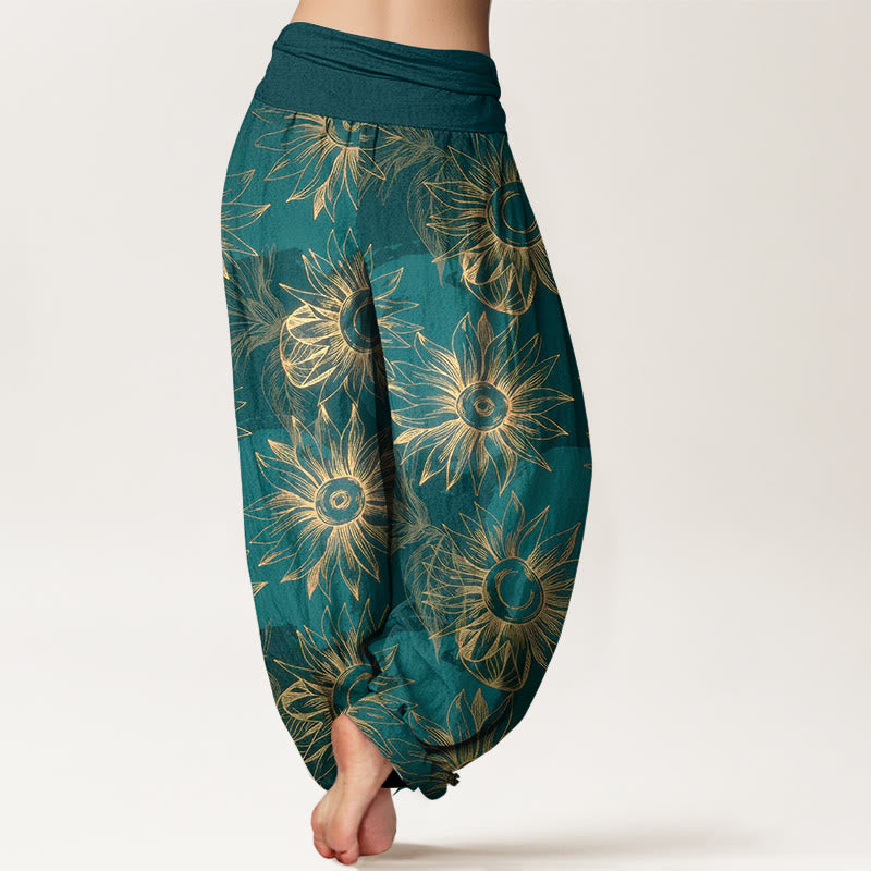 Buddha Stones Pantalones harén de algodón con estampado floral retro y cintura elástica para mujer - image 1