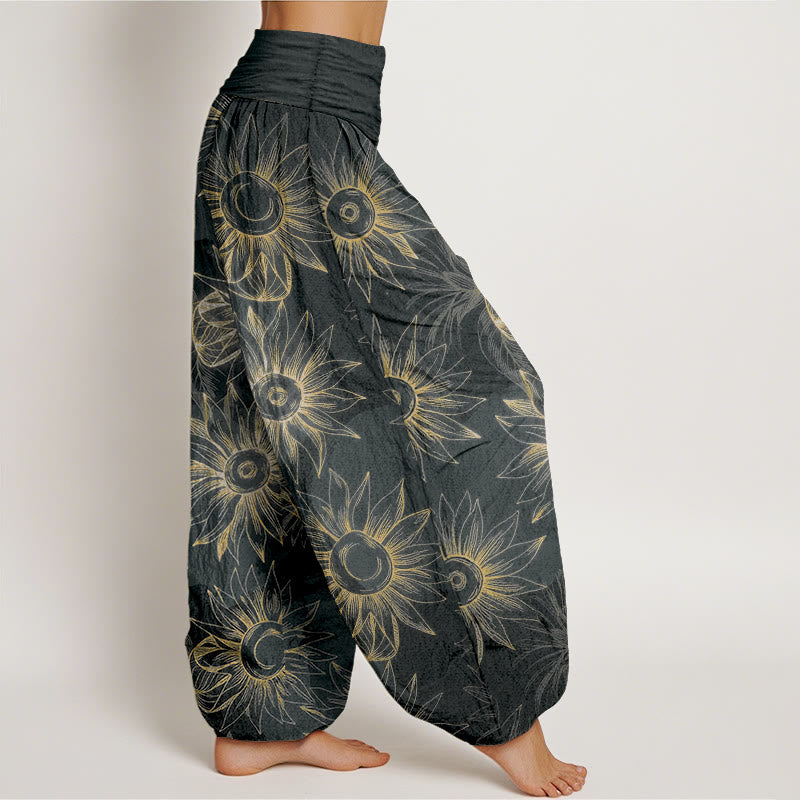 Buddha Stones Pantalones harén de algodón con estampado floral retro y cintura elástica para mujer - image 7