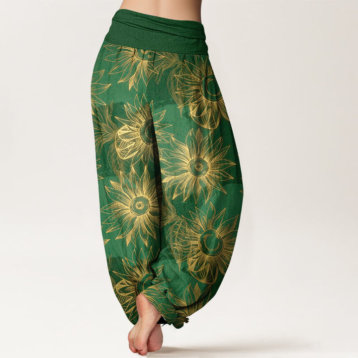 Buddha Stones Pantalones harén de algodón con estampado floral retro y cintura elástica para mujer - image 9