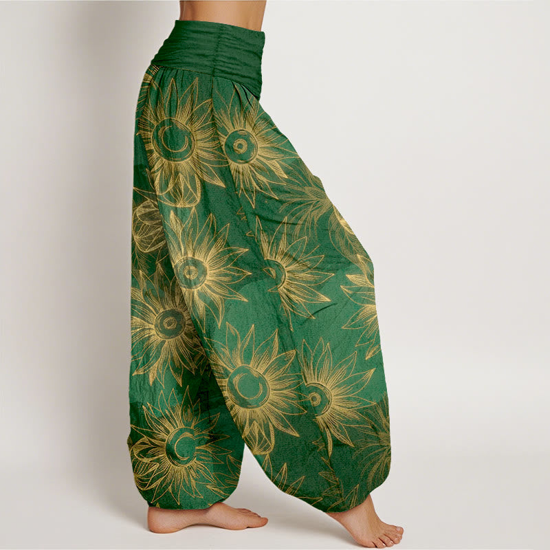 Buddha Stones Pantalones harén de algodón con estampado floral retro y cintura elástica para mujer - image 10