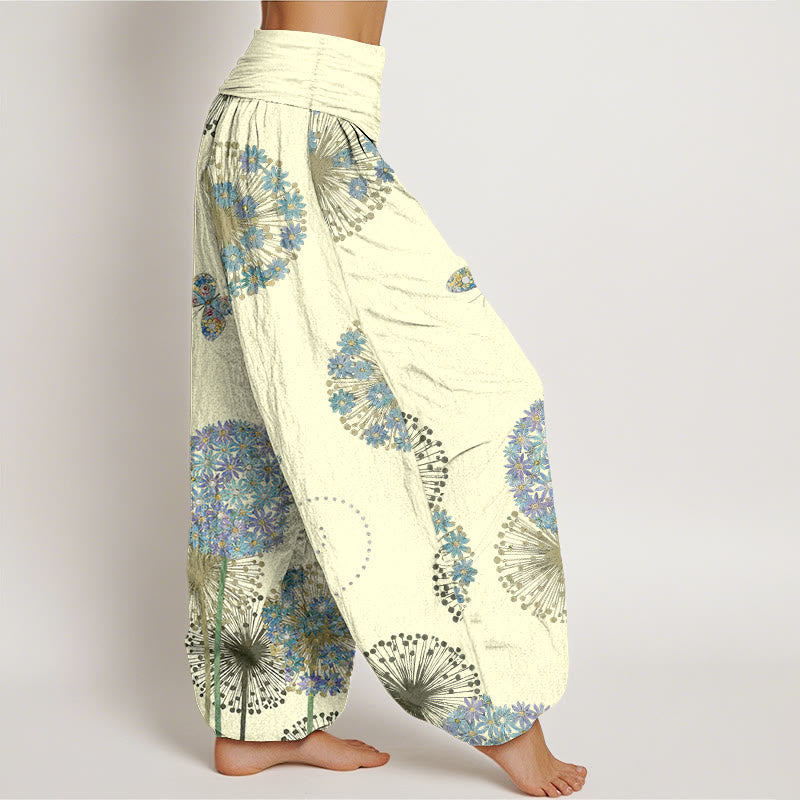 Buddha Stones Pantalones harén de algodón con estampado de mariposa y diente de león para mujer, cintura elástica - image 7