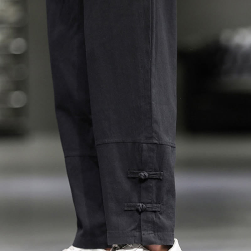 Buddha Stones Pantalones de algodón para hombre con cintura elástica, cordón ajustable, botones de rana y bolsillos hasta el tobillo - image 27