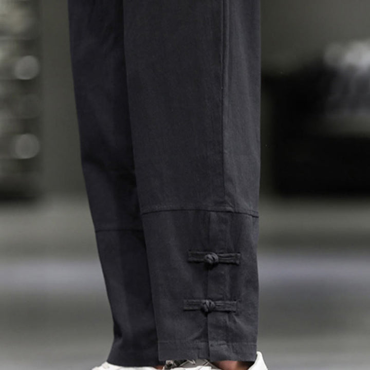 Buddha Stones Pantalones de algodón para hombre con cintura elástica, cordón ajustable, botones de rana y bolsillos hasta el tobillo - image 27