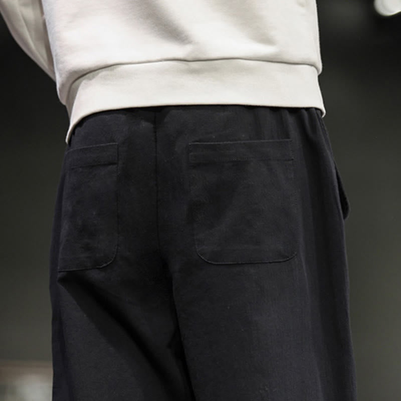 Buddha Stones Pantalones de algodón para hombre con cintura elástica, cordón ajustable, botones de rana y bolsillos hasta el tobillo - image 25
