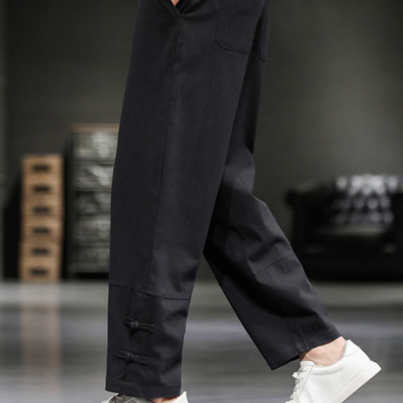 Buddha Stones Pantalones de algodón para hombre con cintura elástica, cordón ajustable, botones de rana y bolsillos hasta el tobillo - image 28
